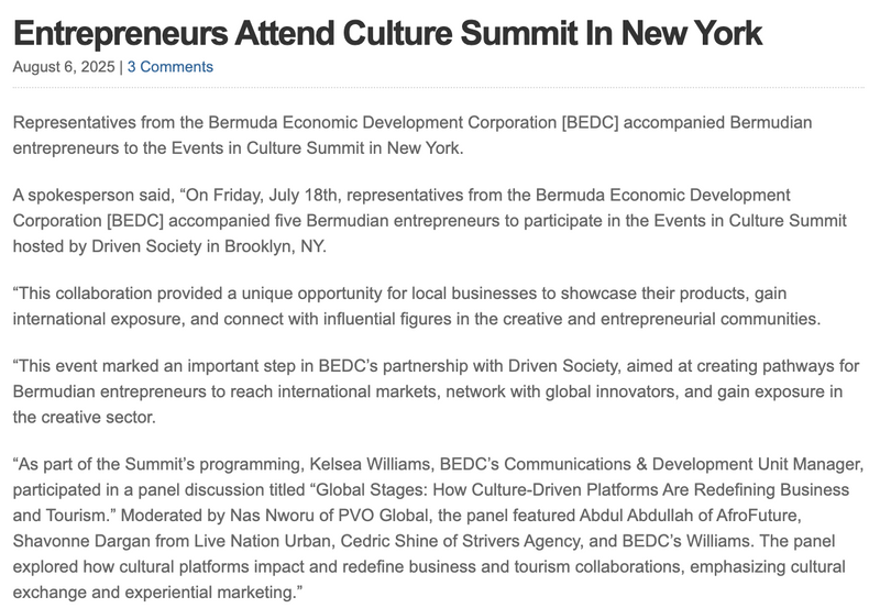 Bermuda Entrepreneurs Attend Culture Summit